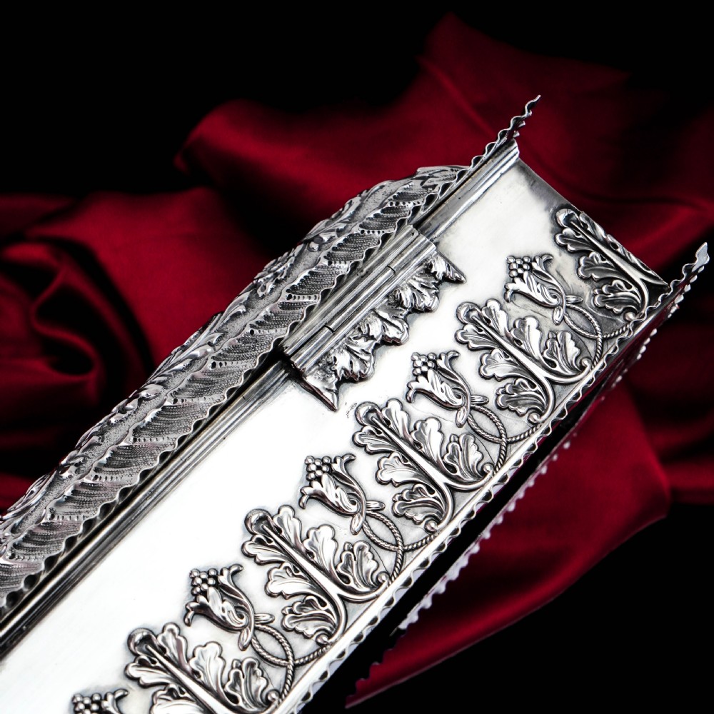 Giant Antique Edwardian Solid Silver Jewellery Box with Profuse Chased Decorations - Mappin & Webb Ltd 1901 View XVIII
