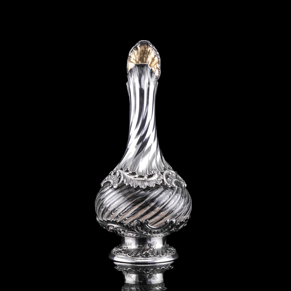 Antique French Solid Silver Ewer Glass Mounted, Rococo Shell Design - Lancon, Paris c.1880 View XI