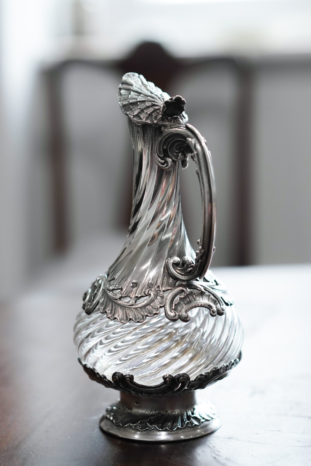 Antique French Solid Silver Ewer Glass Mounted, Rococo Shell Design - Lancon, Paris c.1880 View XIV