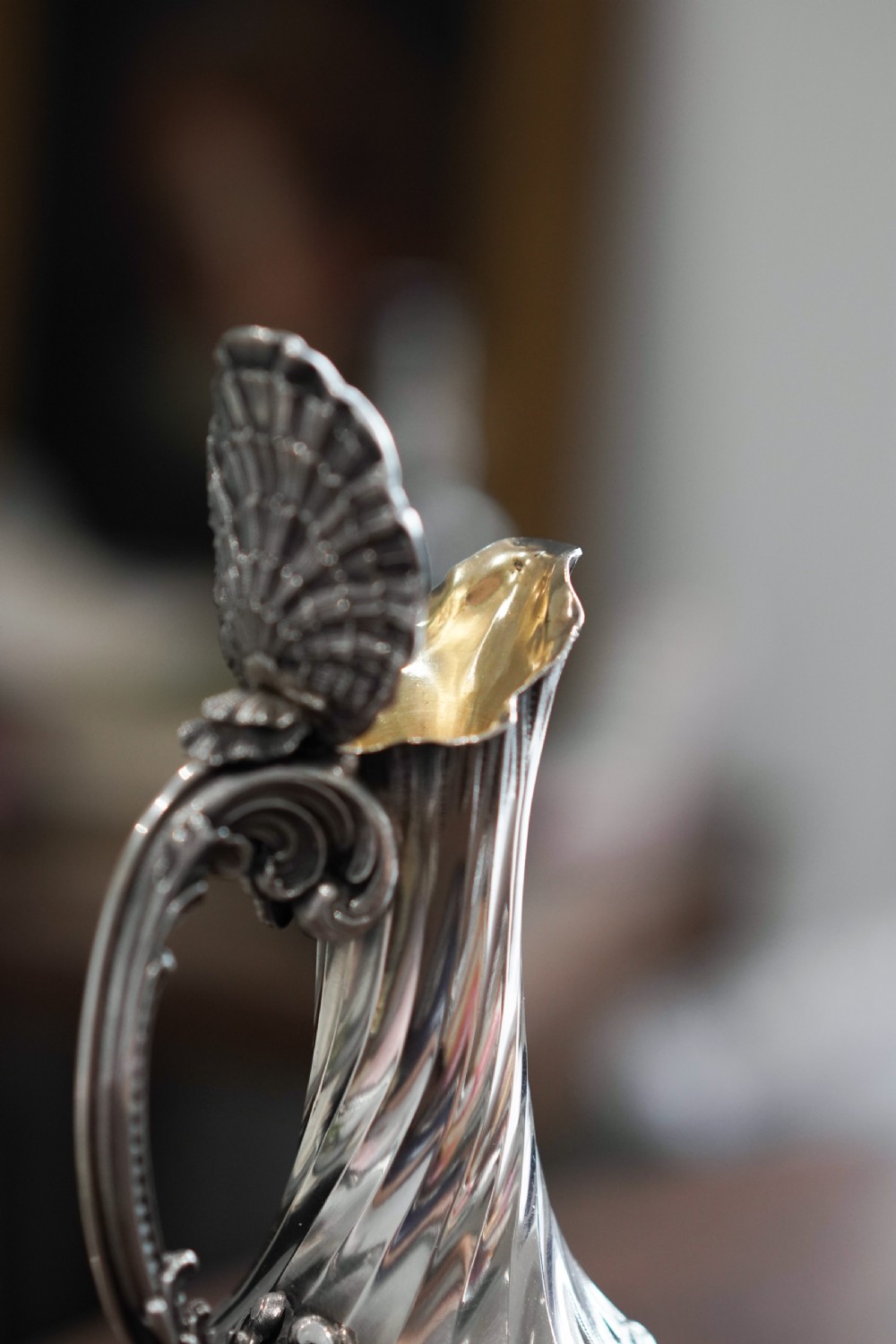 Antique French Solid Silver Ewer Glass Mounted, Rococo Shell Design - Lancon, Paris c.1880 View XV