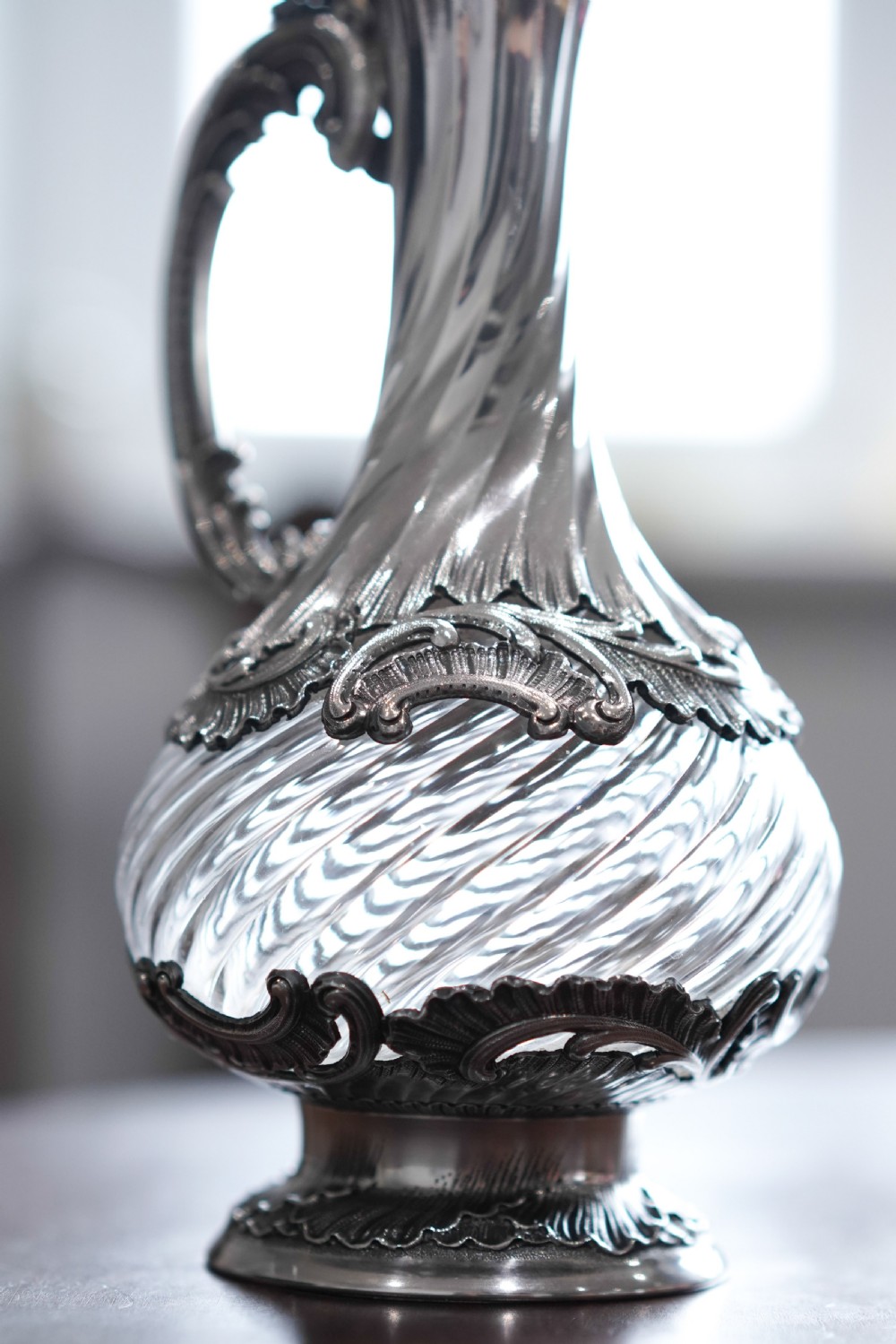 Antique French Solid Silver Ewer Glass Mounted, Rococo Shell Design - Lancon, Paris c.1880 View XVI