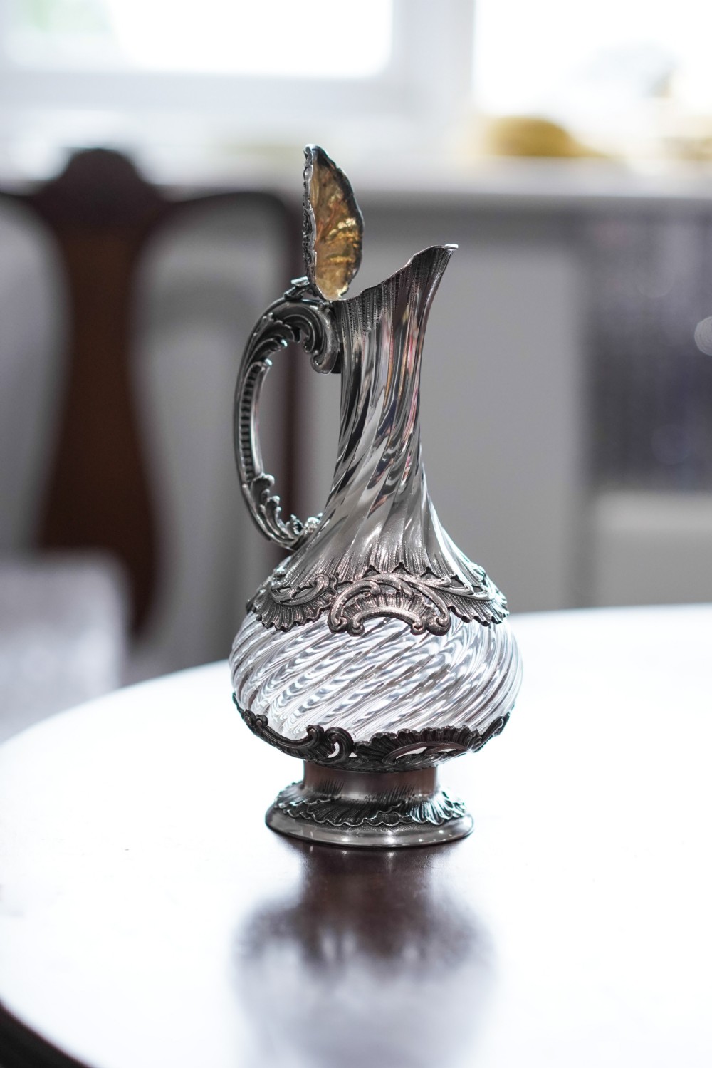 Antique French Solid Silver Ewer Glass Mounted, Rococo Shell Design - Lancon, Paris c.1880 View XVII