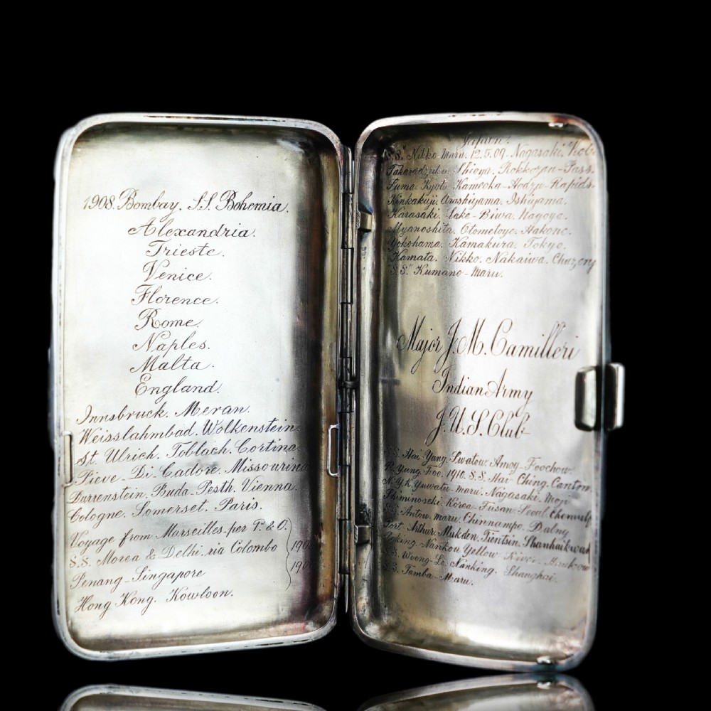 Antique Solid Silver Cigar Case with Indian Army Military Interest Records Hand Engraved - c.1890 View II