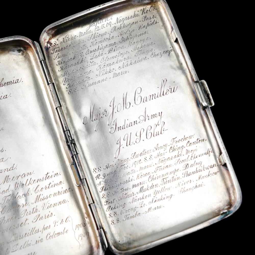 Antique Solid Silver Cigar Case with Indian Army Military Interest Records Hand Engraved - c.1890 View III