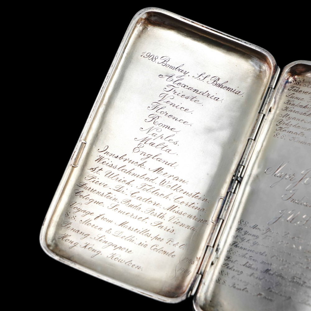 Antique Solid Silver Cigar Case with Indian Army Military Interest Records Hand Engraved - c.1890 View IV