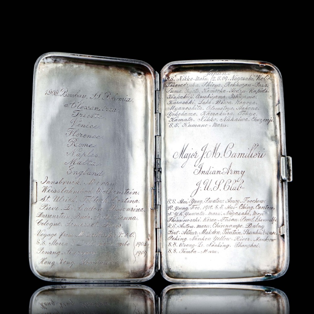 Antique Solid Silver Cigar Case with Indian Army Military Interest Records Hand Engraved - c.1890 View V