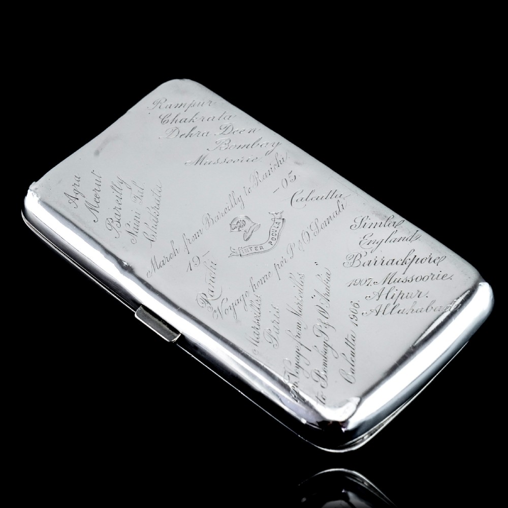 Antique Solid Silver Cigar Case with Indian Army Military Interest Records Hand Engraved - c.1890 View VI