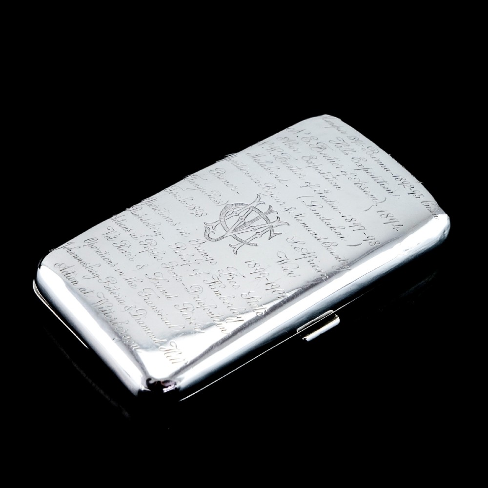 Antique Solid Silver Cigar Case with Indian Army Military Interest Records Hand Engraved - c.1890 View VIII