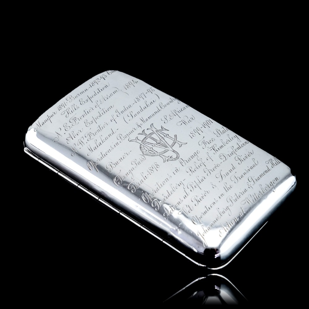 Antique Solid Silver Cigar Case with Indian Army Military Interest Records Hand Engraved - c.1890 View IX