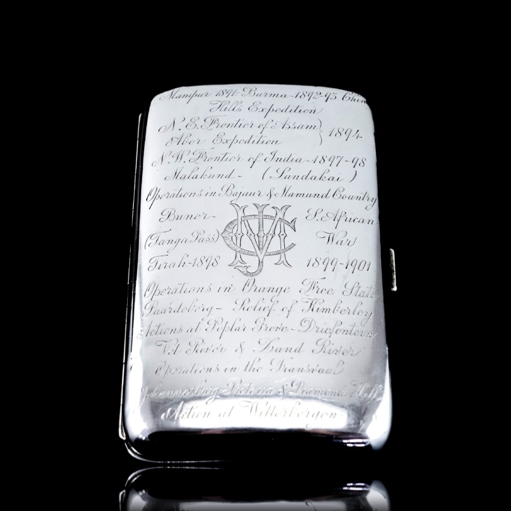 Antique Solid Silver Cigar Case with Indian Army Military Interest Records Hand Engraved - c.1890 View X