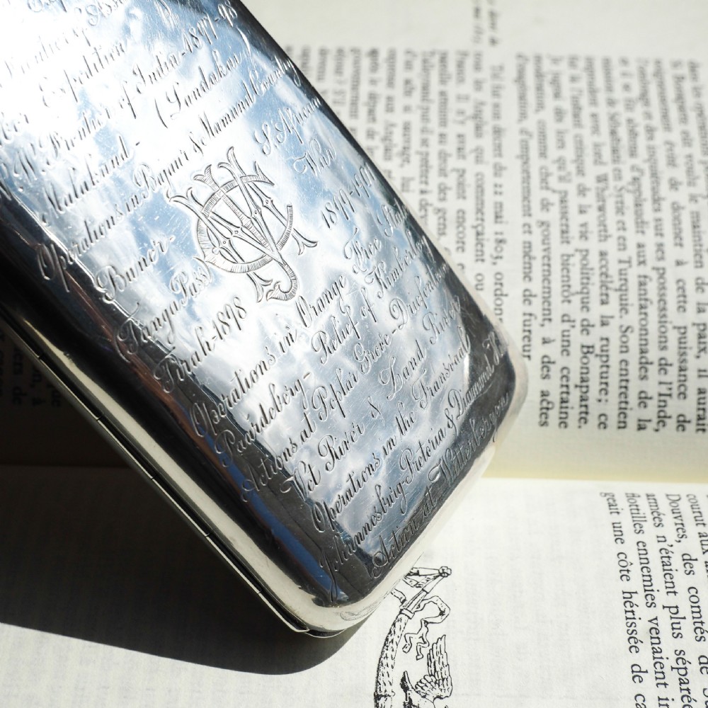 Antique Solid Silver Cigar Case with Indian Army Military Interest Records Hand Engraved - c.1890 View XIII