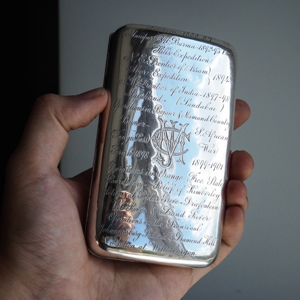 Antique Solid Silver Cigar Case with Indian Army Military Interest Records Hand Engraved - c.1890 View XIV