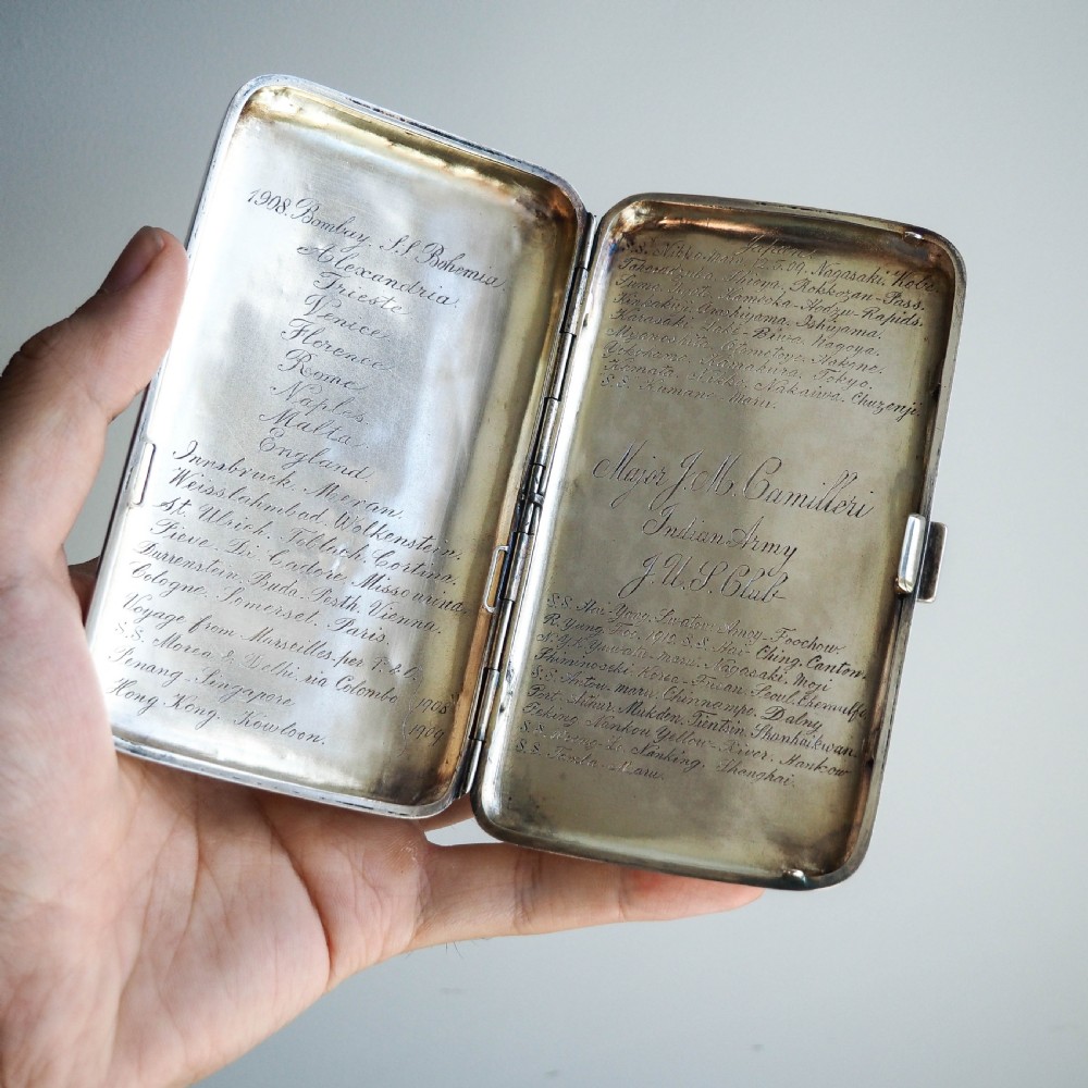 Antique Solid Silver Cigar Case with Indian Army Military Interest Records Hand Engraved - c.1890 View XV