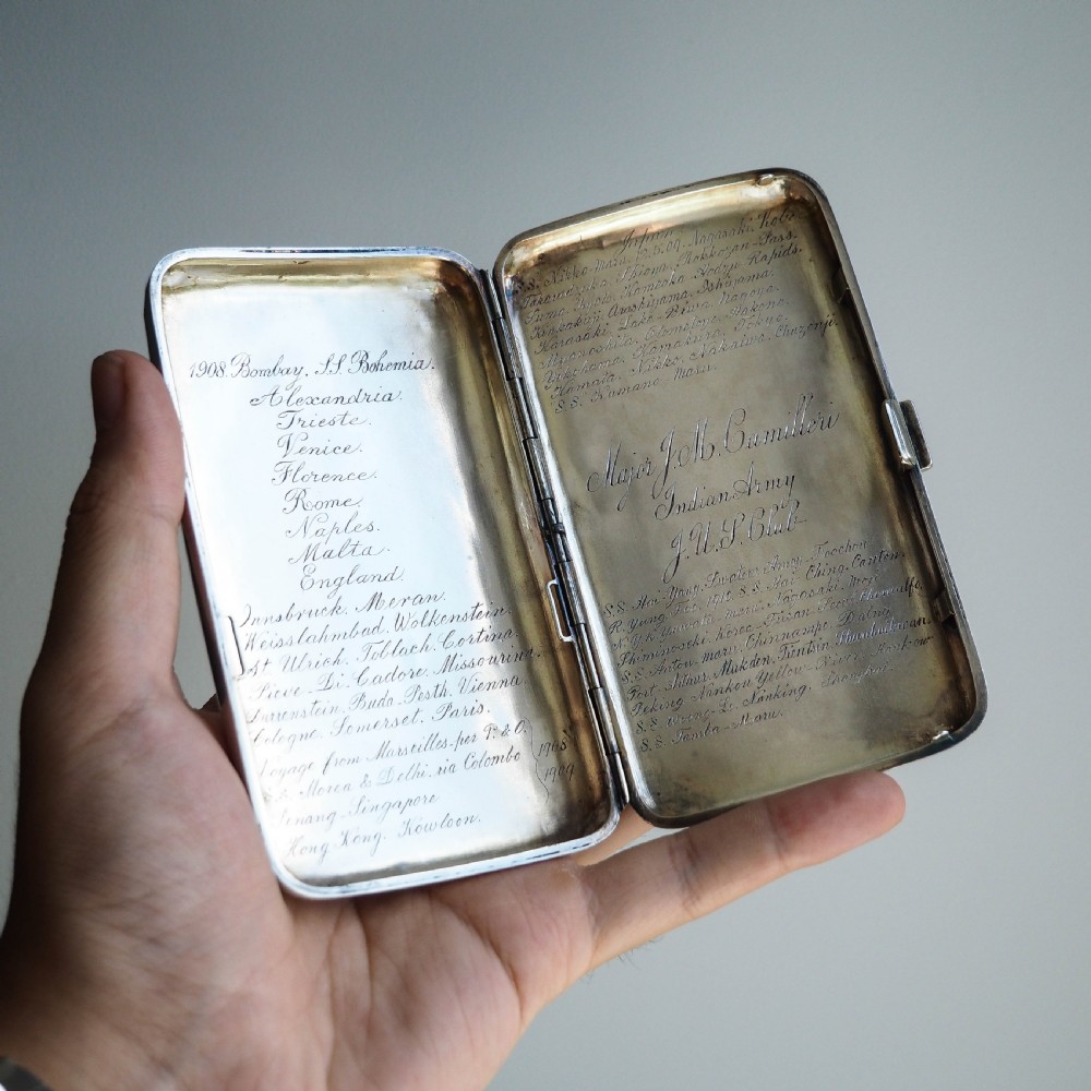 Antique Solid Silver Cigar Case with Indian Army Military Interest Records Hand Engraved - c.1890 View XVI