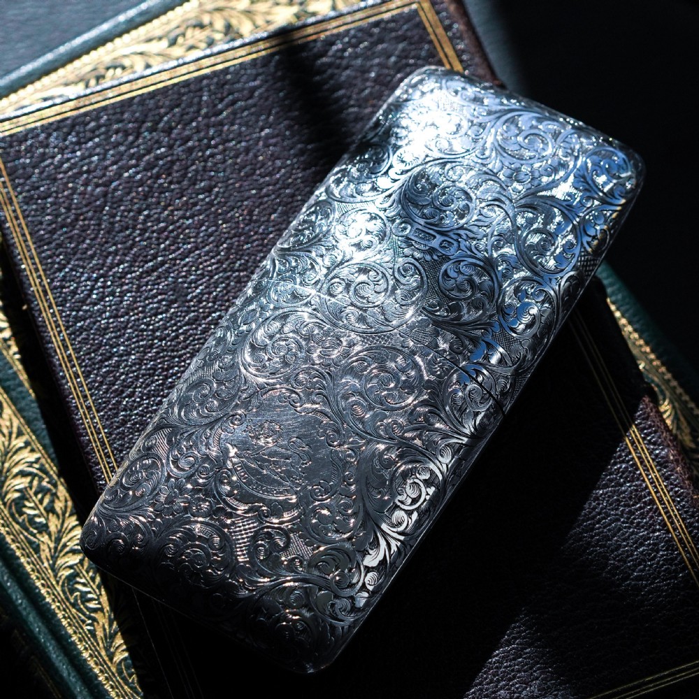 A Stunning Antique Victorian Solid Sterling Silver Cigar Cheroot Case - Yapp & Woodward 1845 View XXX