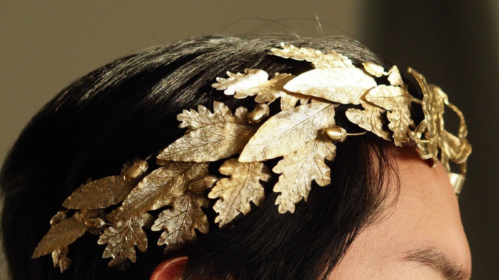 Antique French Solid Silver Gilt Crown Foliate Wreath with Laurel/Acorn Leaves 19th Century View III