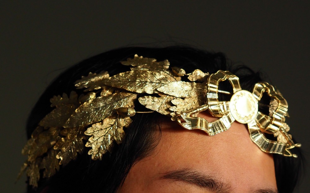 Antique French Solid Silver Gilt Crown Foliate Wreath with Laurel/Acorn Leaves 19th Century View V