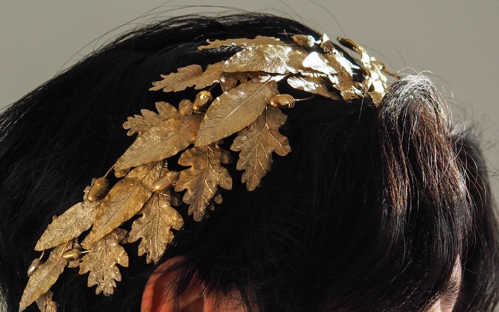 Antique French Solid Silver Gilt Crown Foliate Wreath with Laurel/Acorn Leaves 19th Century View VII