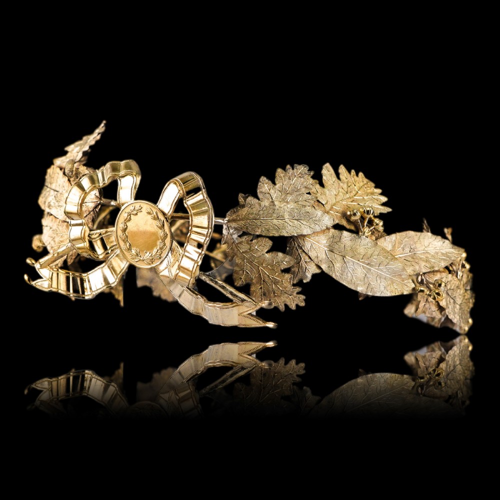 Antique French Solid Silver Gilt Crown Foliate Wreath with Laurel/Acorn Leaves 19th Century View VIII