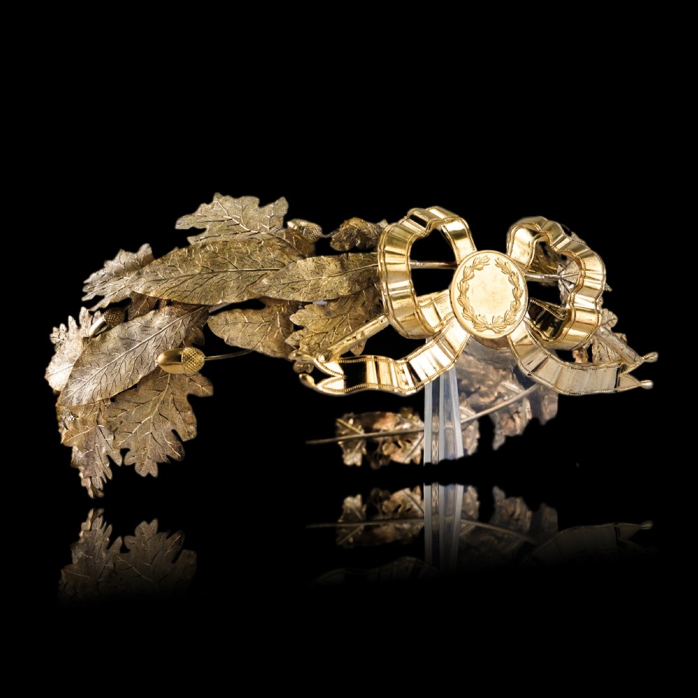 Antique French Solid Silver Gilt Crown Foliate Wreath with Laurel/Acorn Leaves 19th Century View IX