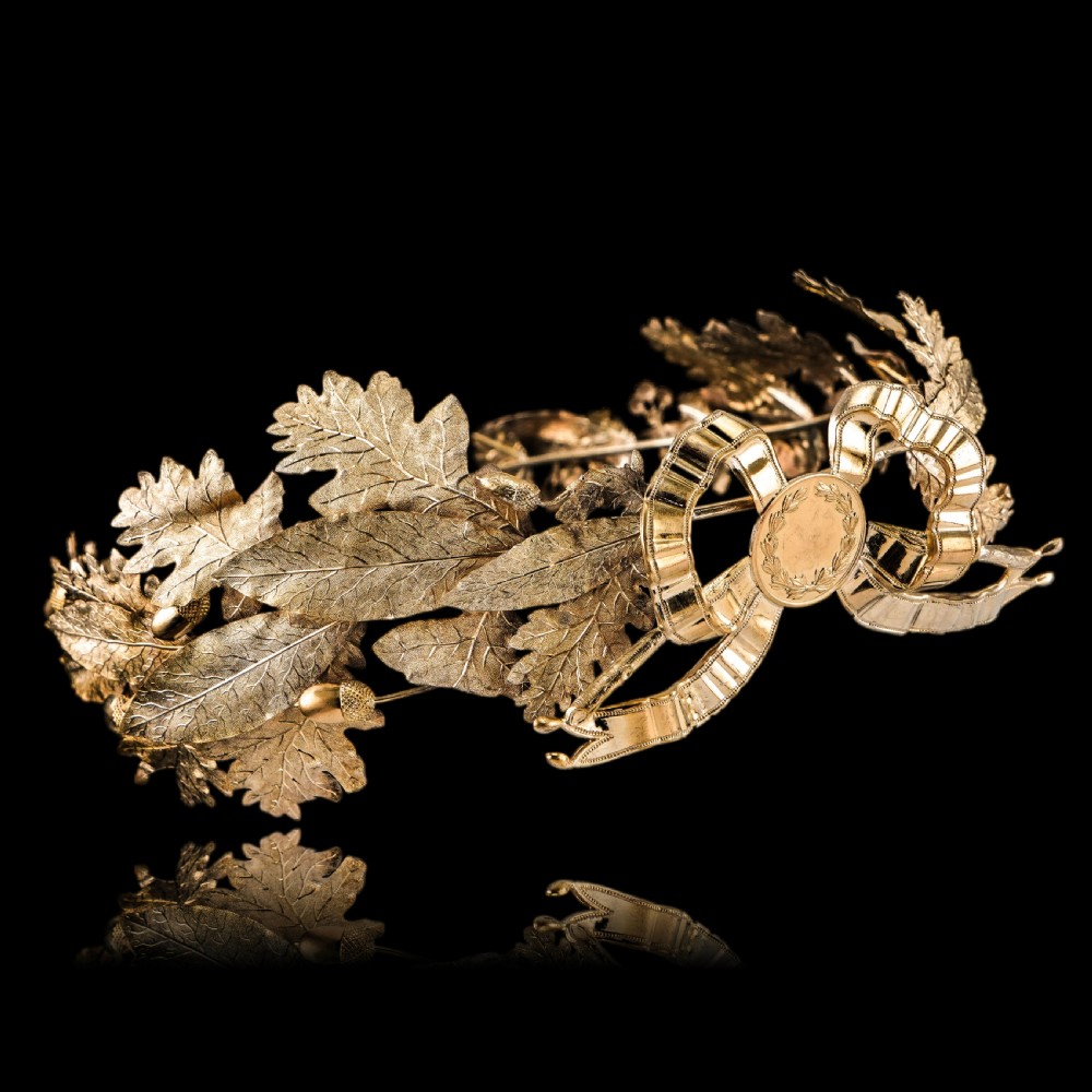 Antique French Solid Silver Gilt Crown Foliate Wreath with Laurel/Acorn Leaves 19th Century View XI