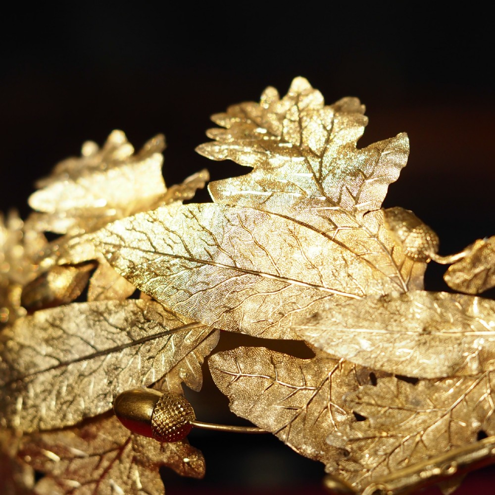 Antique French Solid Silver Gilt Crown Foliate Wreath with Laurel/Acorn Leaves 19th Century View XII