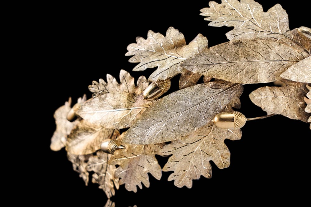 Antique French Solid Silver Gilt Crown Foliate Wreath with Laurel/Acorn Leaves 19th Century View XV