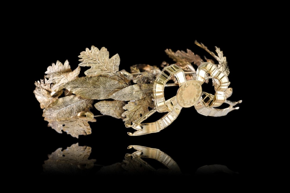 Antique French Solid Silver Gilt Crown Foliate Wreath with Laurel/Acorn Leaves 19th Century View XXI