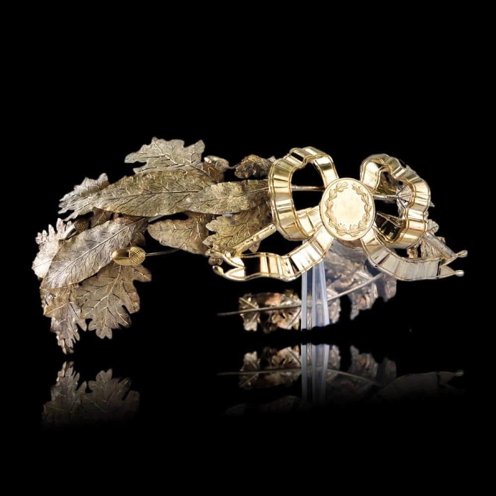 Antique French Solid Silver Gilt Crown Foliate Wreath with Laurel/Acorn Leaves 19th Century View XXII