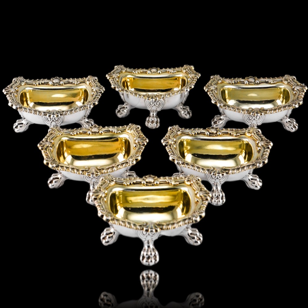Magnificent Antique Georgian Solid Silver Salt Cellars Set of 6 Regency Design - S & C Younge & Co 1814/16