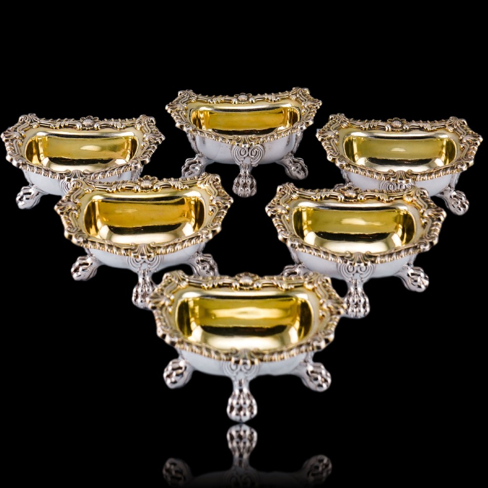 Magnificent Antique Georgian Solid Silver Salt Cellars Set of 6 Regency Design - S & C Younge & Co 1814/16 View IV