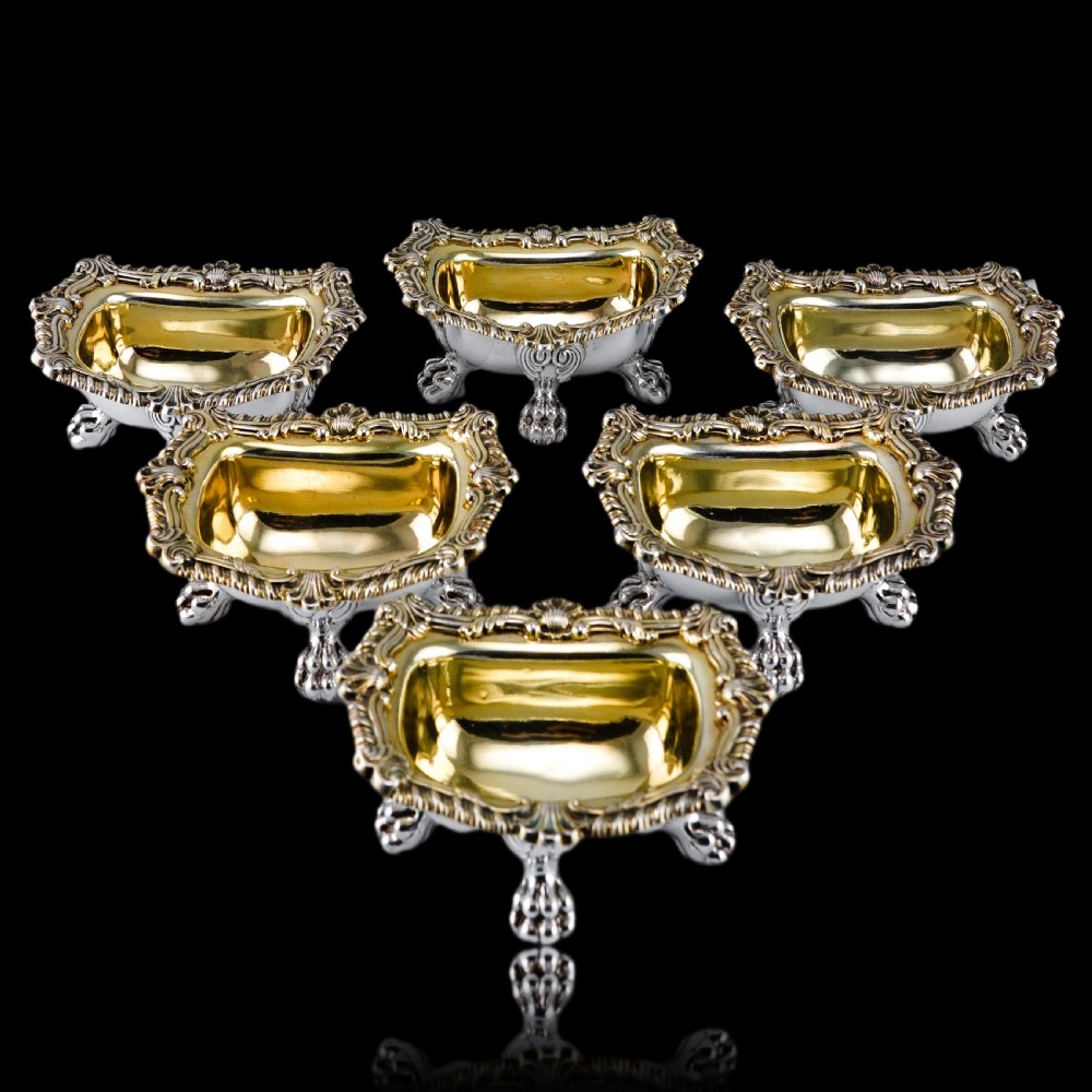 Magnificent Antique Georgian Solid Silver Salt Cellars Set of 6 Regency Design - S & C Younge & Co 1814/16 View VI