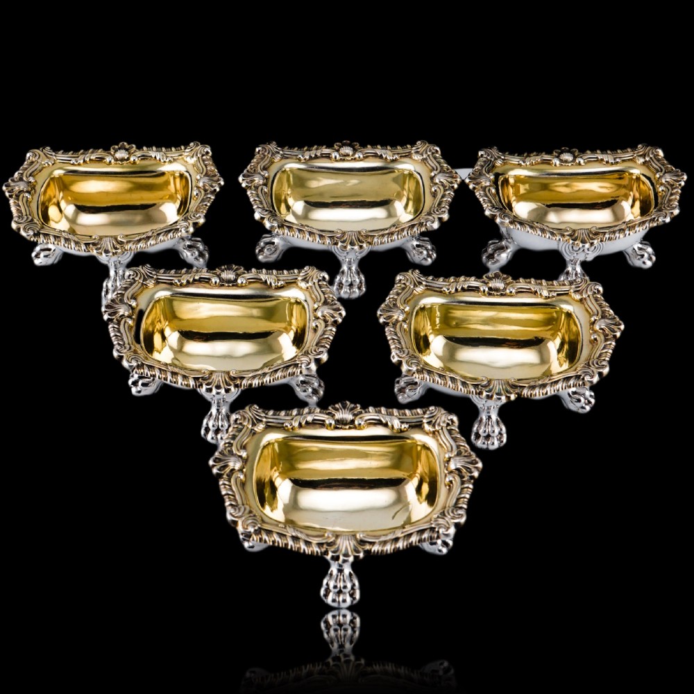 Magnificent Antique Georgian Solid Silver Salt Cellars Set of 6 Regency Design - S & C Younge & Co 1814/16 View IX