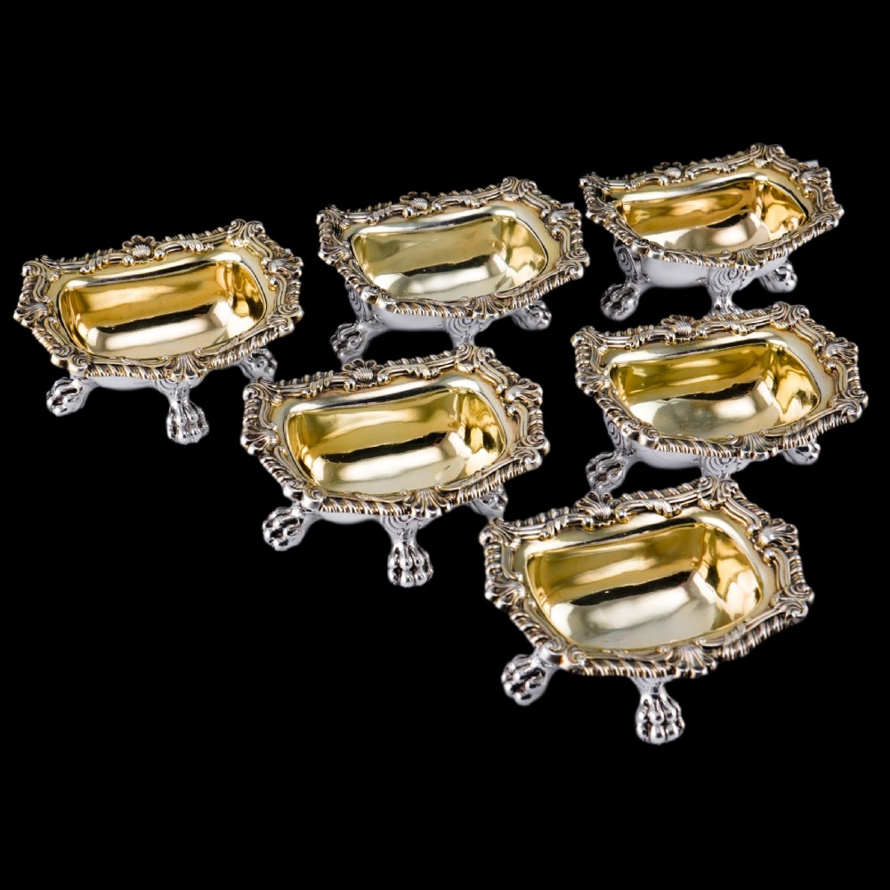 Magnificent Antique Georgian Solid Silver Salt Cellars Set of 6 Regency Design - S & C Younge & Co 1814/16 View X