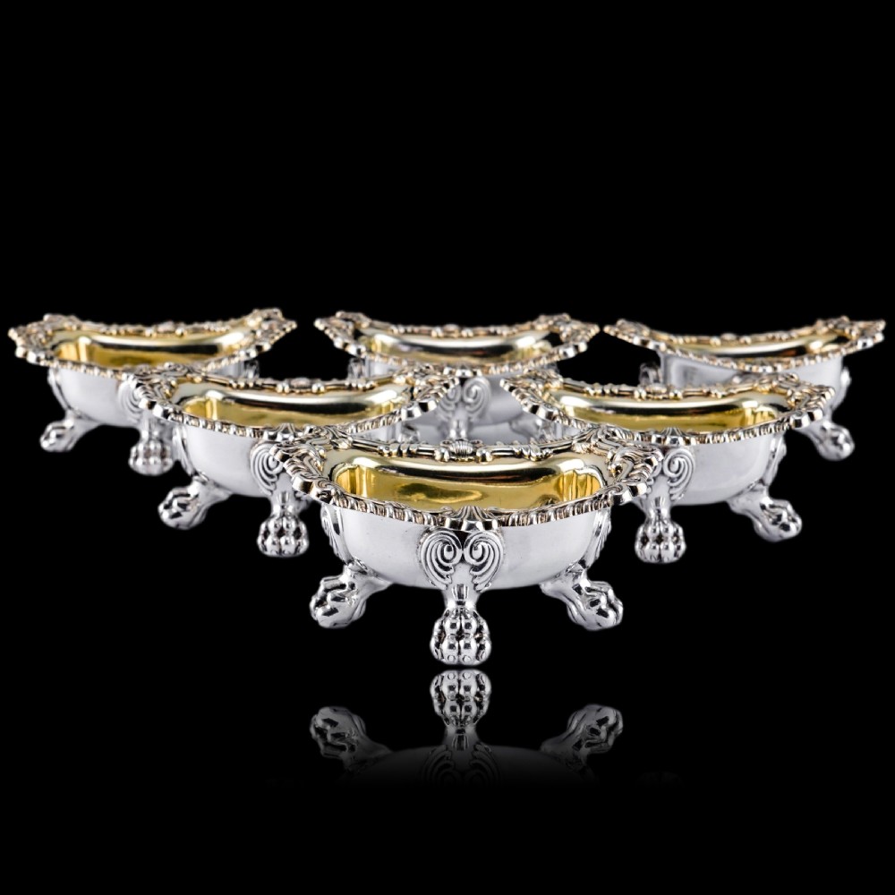Magnificent Antique Georgian Solid Silver Salt Cellars Set of 6 Regency Design - S & C Younge & Co 1814/16 View XI