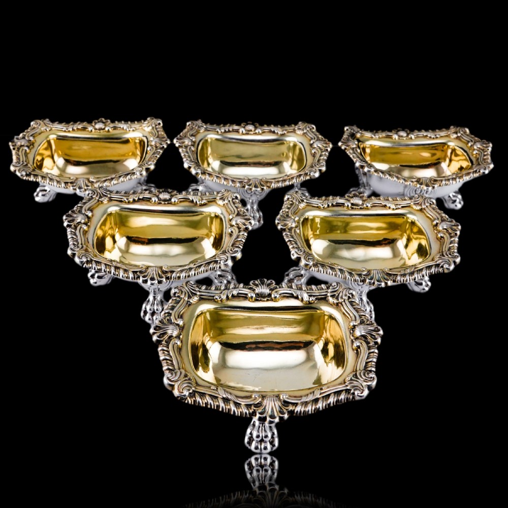 Magnificent Antique Georgian Solid Silver Salt Cellars Set of 6 Regency Design - S & C Younge & Co 1814/16 View XII
