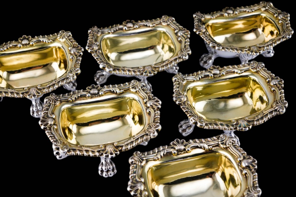 Magnificent Antique Georgian Solid Silver Salt Cellars Set of 6 Regency Design - S & C Younge & Co 1814/16 View XIII