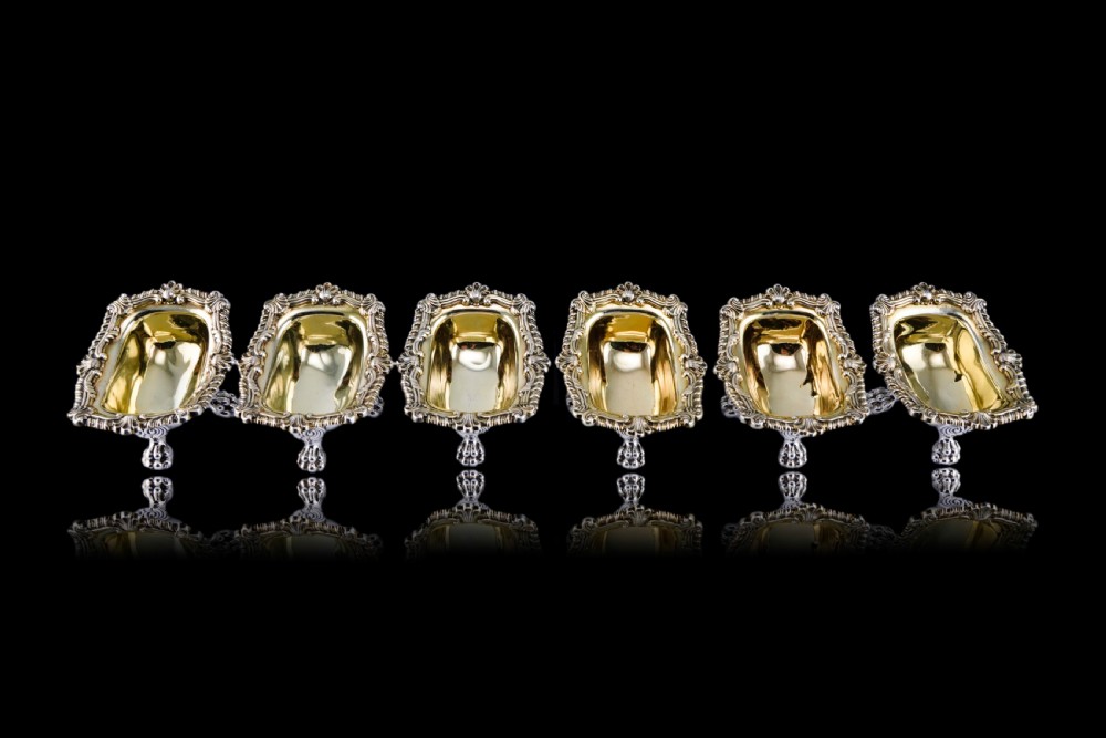 Magnificent Antique Georgian Solid Silver Salt Cellars Set of 6 Regency Design - S & C Younge & Co 1814/16 View XVI