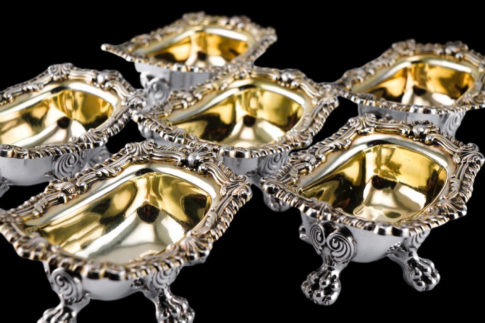 Magnificent Antique Georgian Solid Silver Salt Cellars Set of 6 Regency Design - S & C Younge & Co 1814/16 View XXI