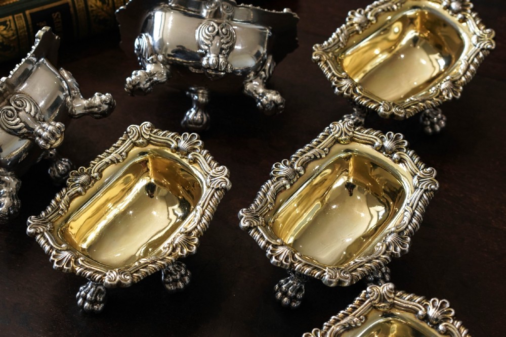 Magnificent Antique Georgian Solid Silver Salt Cellars Set of 6 Regency Design - S & C Younge & Co 1814/16 View XXII