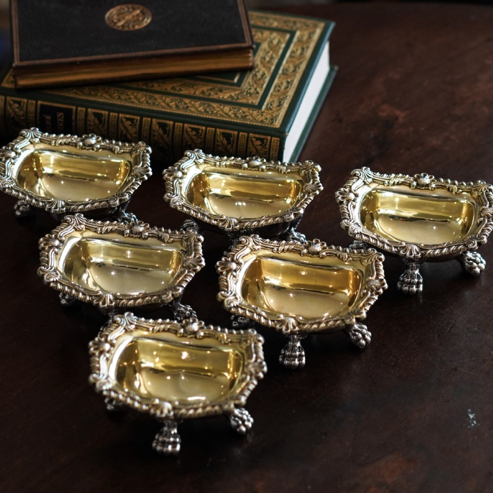 Magnificent Antique Georgian Solid Silver Salt Cellars Set of 6 Regency Design - S & C Younge & Co 1814/16 View XXIX