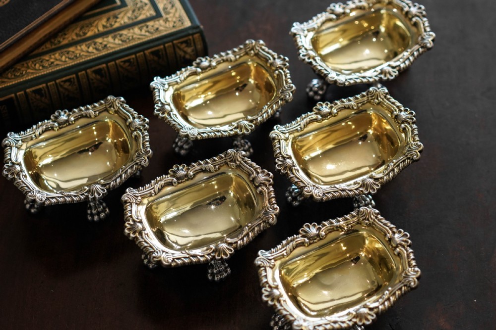 Magnificent Antique Georgian Solid Silver Salt Cellars Set of 6 Regency Design - S & C Younge & Co 1814/16 View XXX