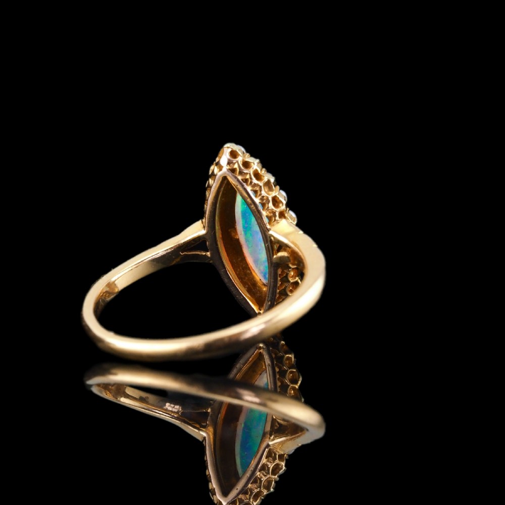 Antique Victorian Opal Ring Marquise Cluster Pearls 18k Gold - C.1895 View XXI