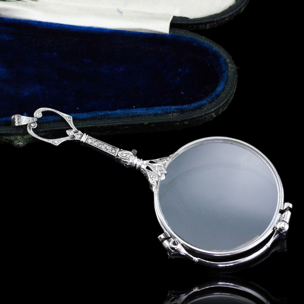 Antique Platinum Diamond Lorgnette Art Deco Opera Glasses - c.1920