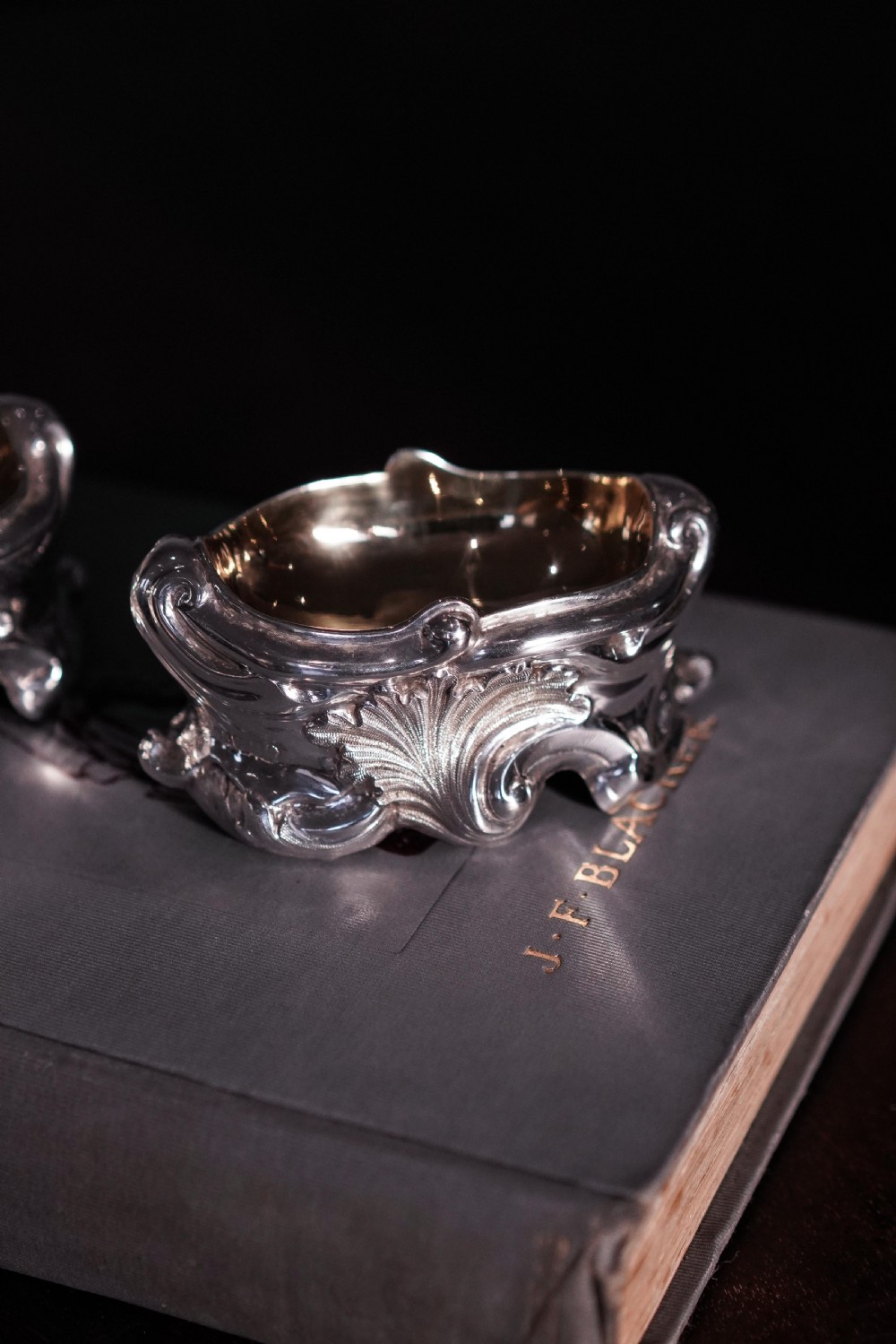 Antique Georgian Solid Silver Salt Cellars Rococo Revival Design - London 1834 View V