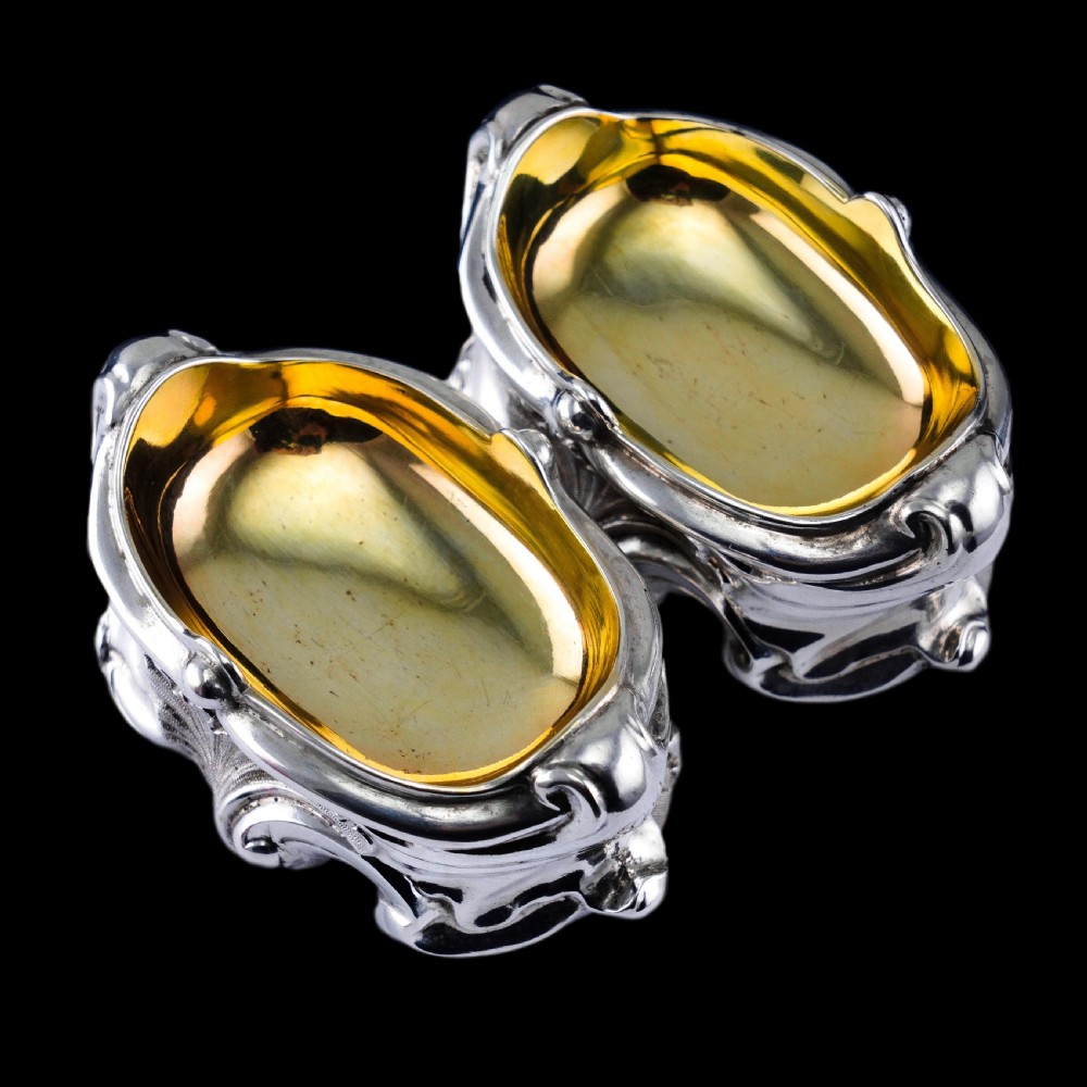 Antique Georgian Solid Silver Salt Cellars Rococo Revival Design - London 1834 View XI