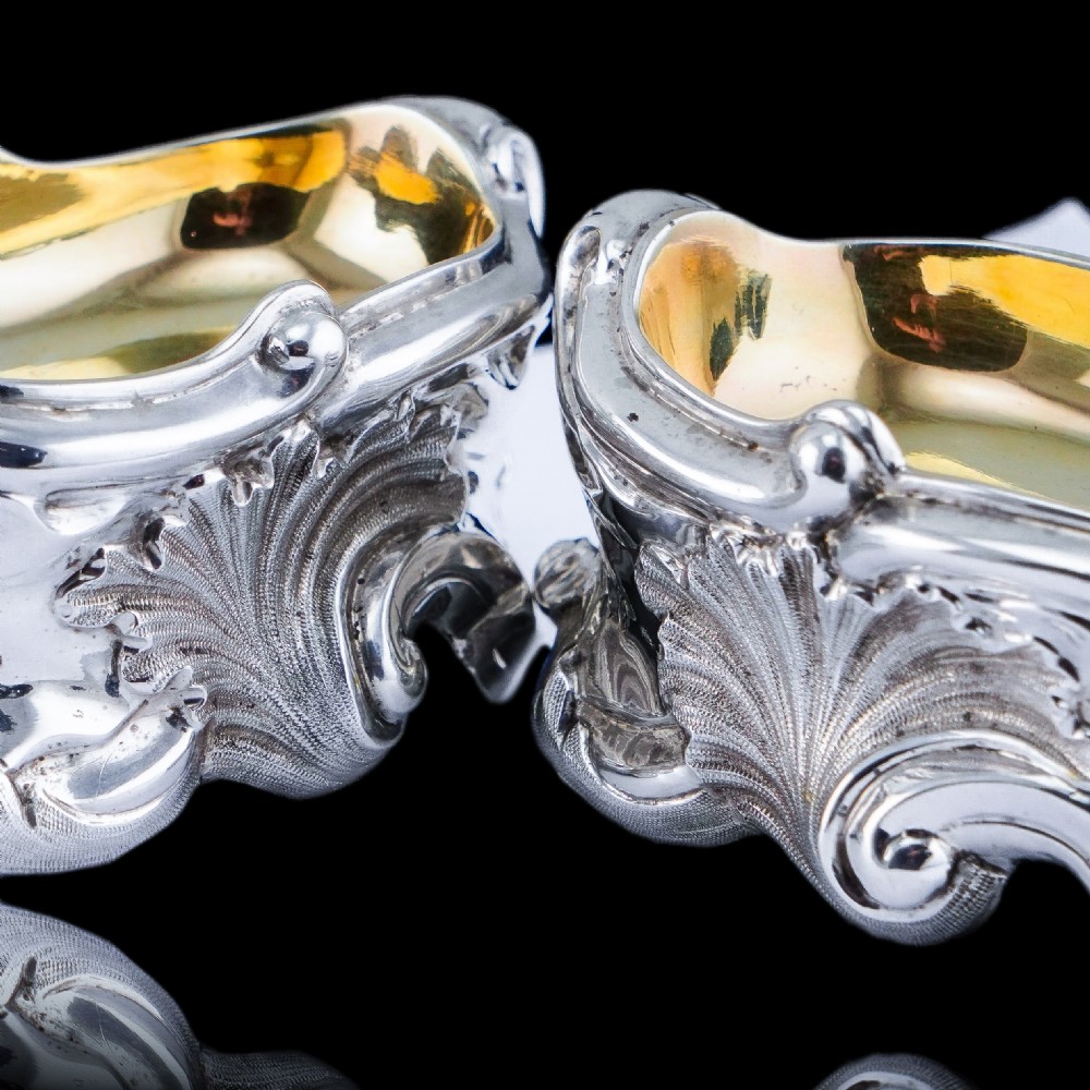 Antique Georgian Solid Silver Salt Cellars Rococo Revival Design - London 1834 View XIII