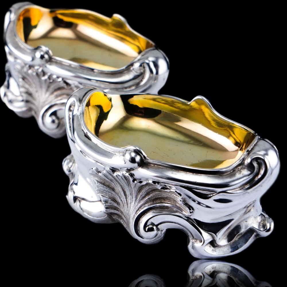 Antique Georgian Solid Silver Salt Cellars Rococo Revival Design - London 1834 View XXI