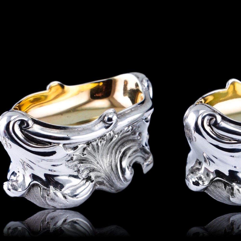 Antique Georgian Solid Silver Salt Cellars Rococo Revival Design - London 1834 View XXII