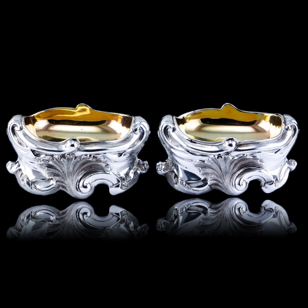 Antique Georgian Solid Silver Salt Cellars Rococo Revival Design - London 1834 View XXIII